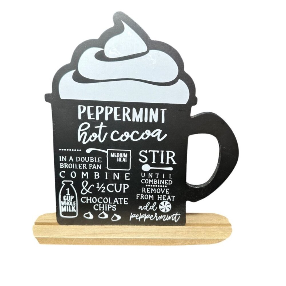 Peppermint Hot Cocoa Cup Sign 9in Double Side Chalkboard Decor Christmas Holiday